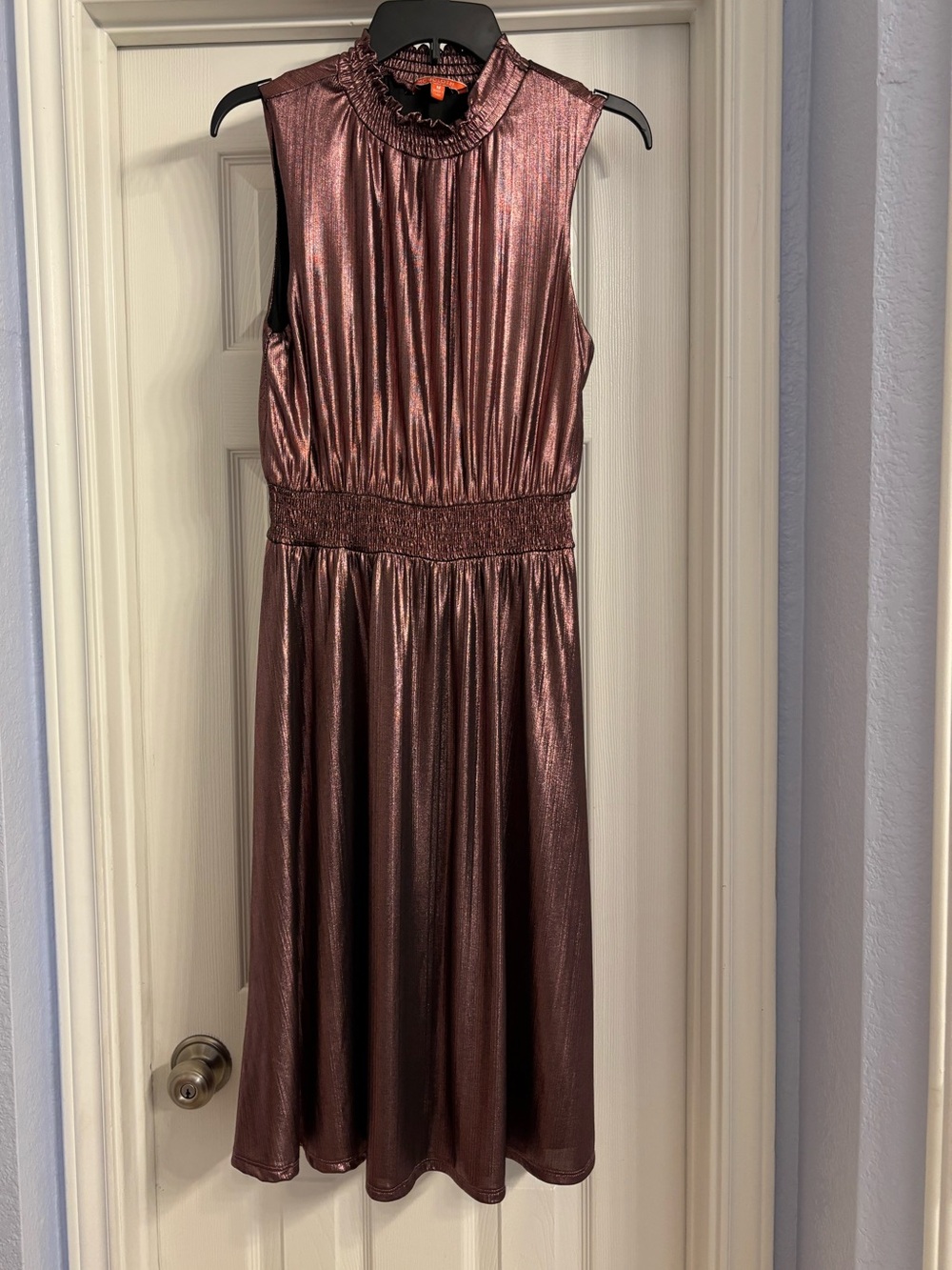 ModCloth Metallic Bronze Sleeveless Midi Dress Women’s Medium Mauve Rose Gold